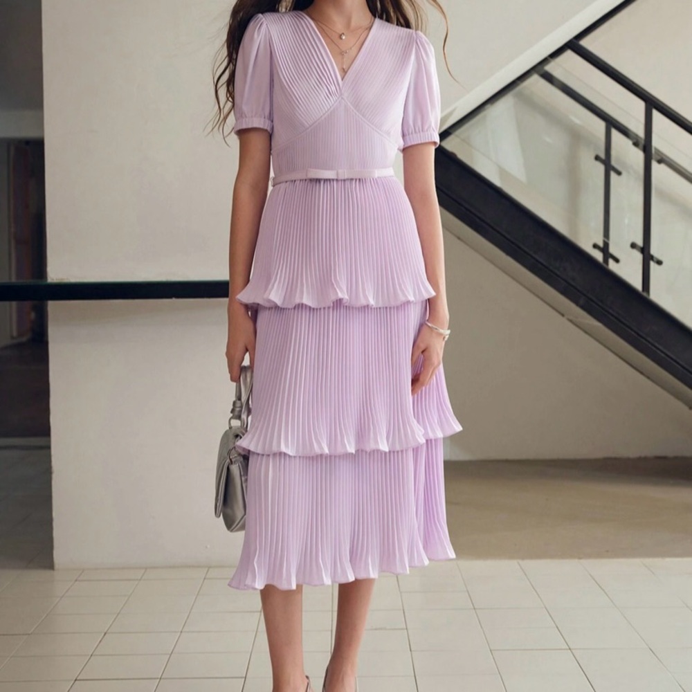 MOTF Lilac Pleated Midi Dress